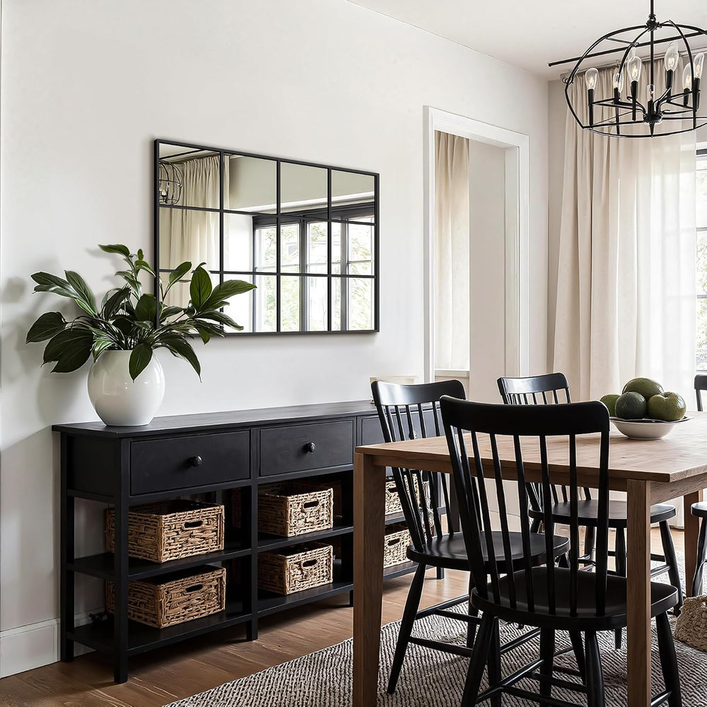 Window Pane Mirror for Wall Decor, 30" x 40" Decorative Mirror, Black