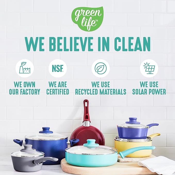 GreenLife 8 Piece Nonstick Cookware Set, Non-Toxic PFAS-Free Ceramic Pots &am...