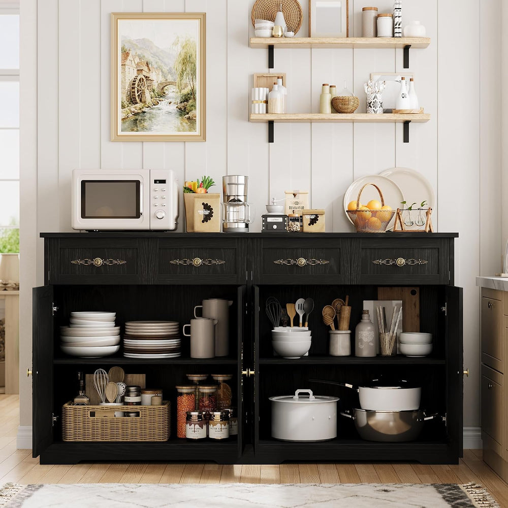 Garvee 60" W Sideboard Buffet Cabinet with Storage, Kitchen Cabinet, Black