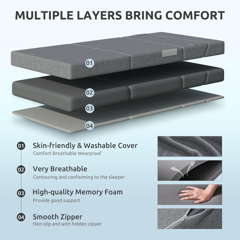 Youzi Folding Sofa Bed Queen, 6 Inches Foam Floor Sofa and Folding Mattress w...
