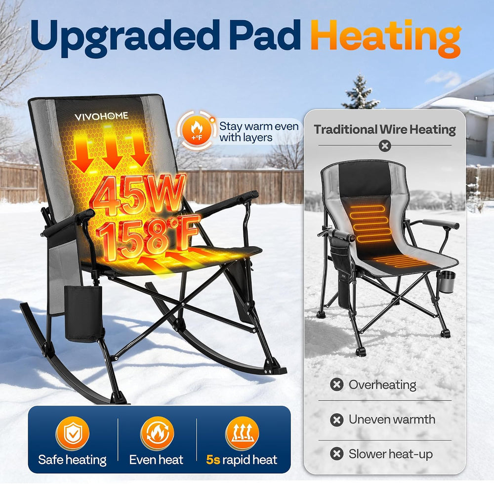 VIVOHOME Oversized Heated Rocking Camping Chair with 20000 mAh Power Bank