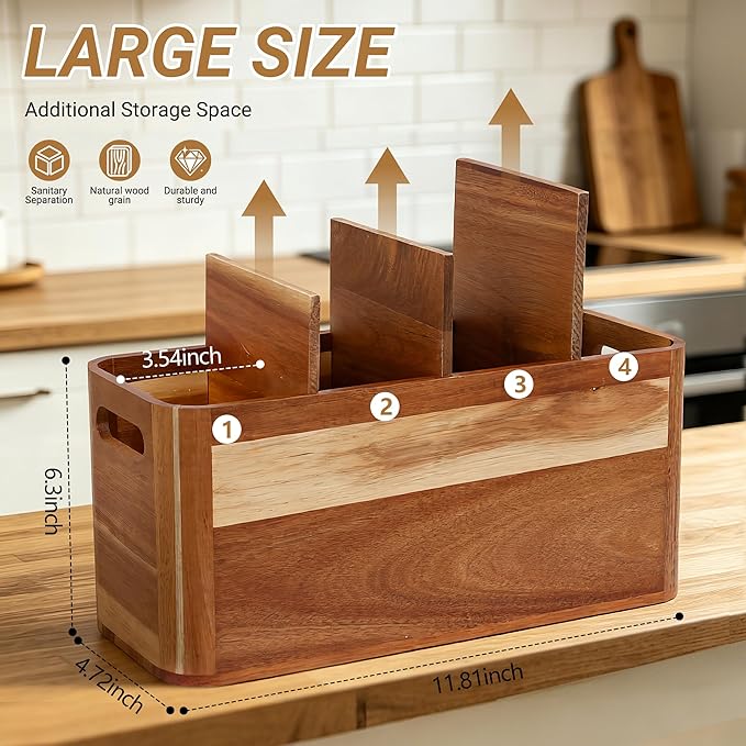 2PC Wooden Kitchen Utensil Holder