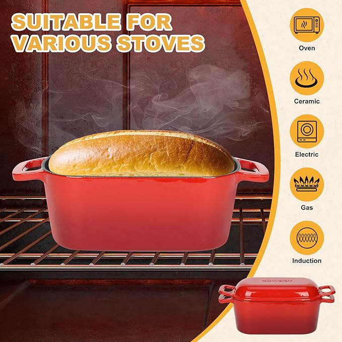 3.6QT Oval Enameled Cast Iron Dutch Oven, Sourdough Bread Baking Pan