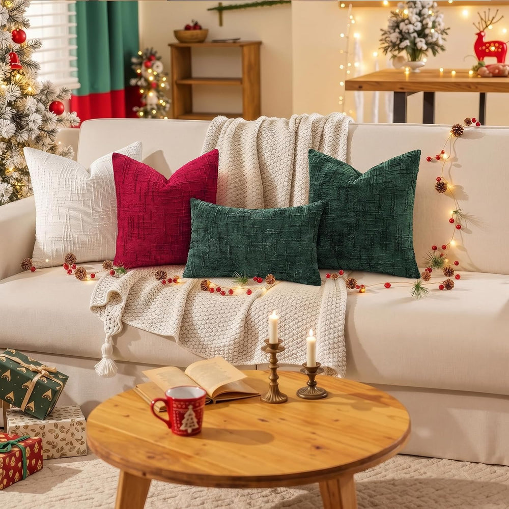 decorUhome Christmas Textured Chenille Throw Pillow Covers 26x26 Set of 2