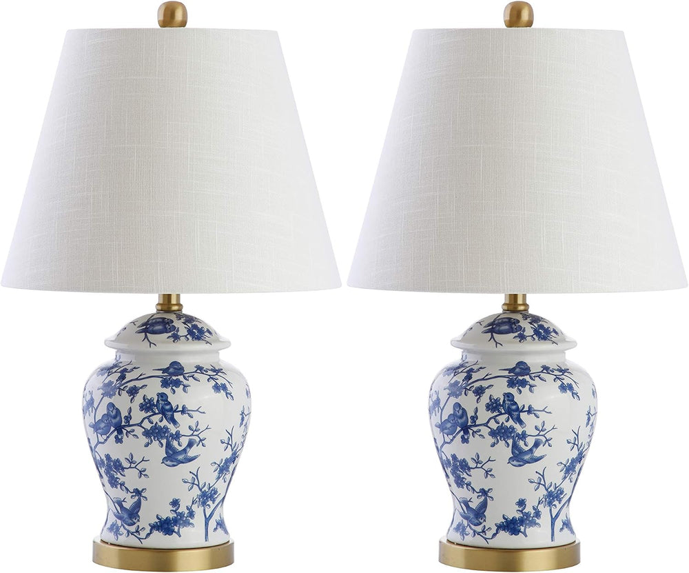 JONATHAN Y Penelope Ginger Jar 22" LED Table Lamp, Blue/White, Set of 2