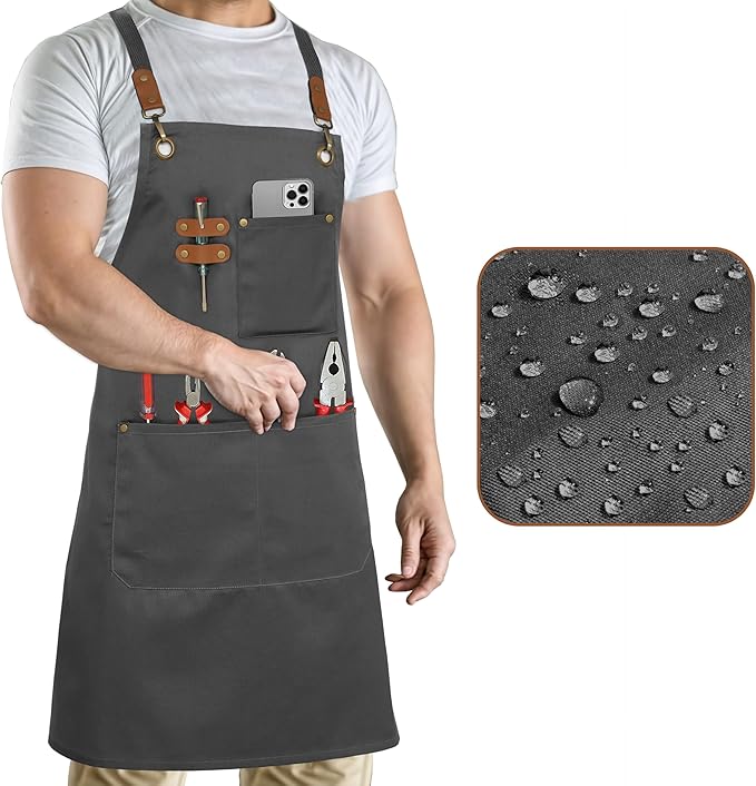 RUVANTI Work Aprons for Men, Oil & Water Repellent, PolyCotton Cross Back by Ruvanti