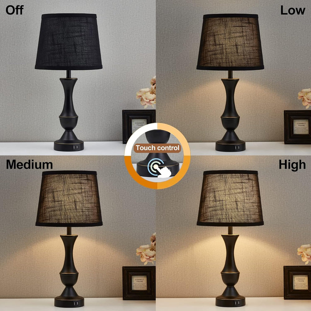 Black Touch Table Lamps Set of 2, 22" Tall Bedside Lamps