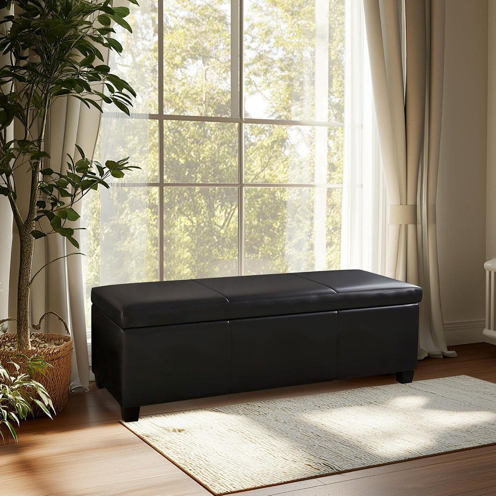 BELLEZE Storage Faux Leather Ottoman, 47 Inch Bench Bedroom Bench with Safety...