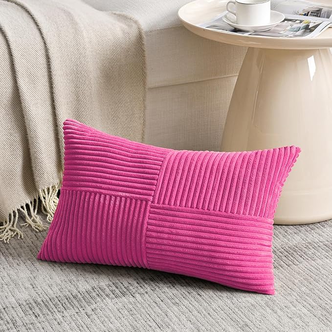 Fancy Homi 2 Packs Hot Pink Long Lumbar Decorative Throw Pillow Covers 12x24 - Image 2