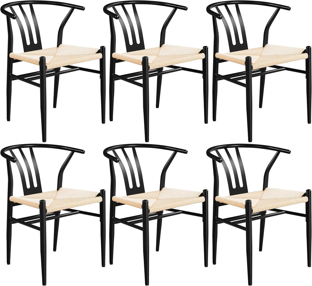 Yaheetech Weave Dining Chairs Set of 6 Mid-Century Modern Dining Room Chairs ...