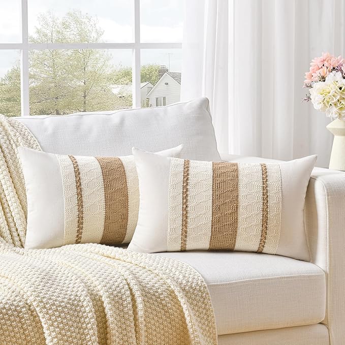 Fancy Homi Set of 1 Boho Neutral Long Lumbar Decorative Throw Pillow Cover - Image 2