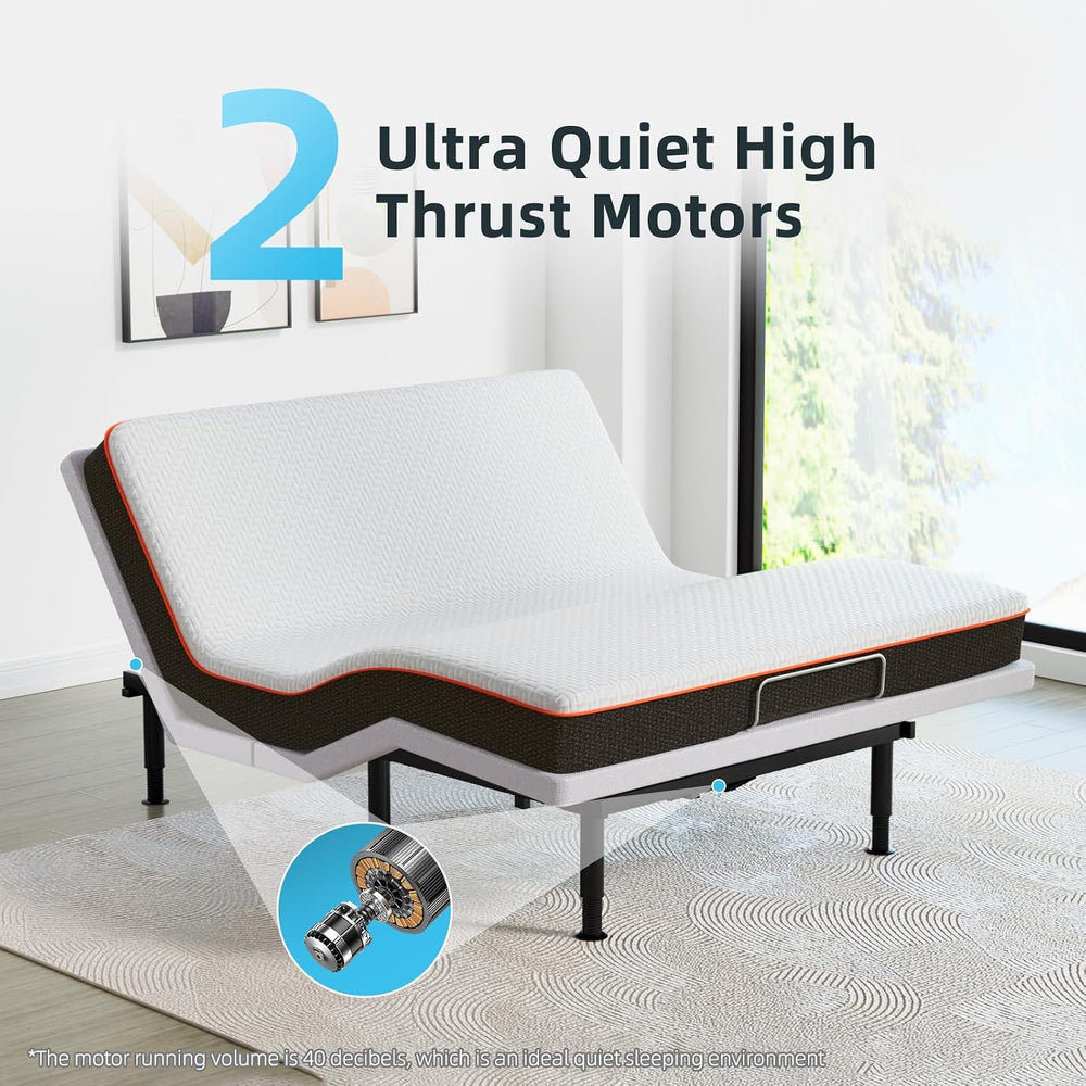 Heavy Duty King Adjustable Bed Frame, Wireless Remote, Dual USB Ports,Ergonom...