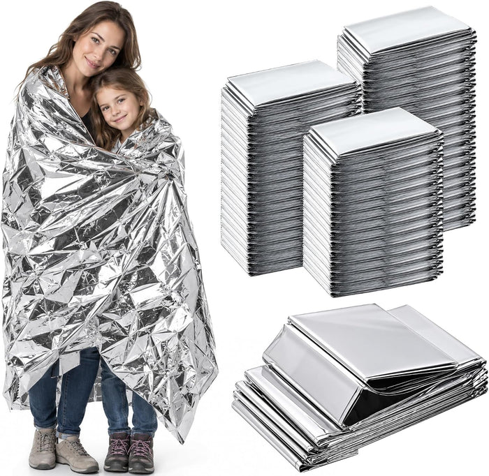 Emergency Blanket for Camping & Survival 30 Packs, 84" L x 52" W, Professional Grade Reusable Space Blanket, Provides Thermal Protection for Hunters, Hikers & Preppers in Snow and Cold Weather
