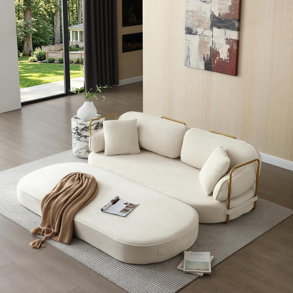 78” Convertible Sleeper Sofa Bed, High Back Plush Boucle Boneless Futon Loves...