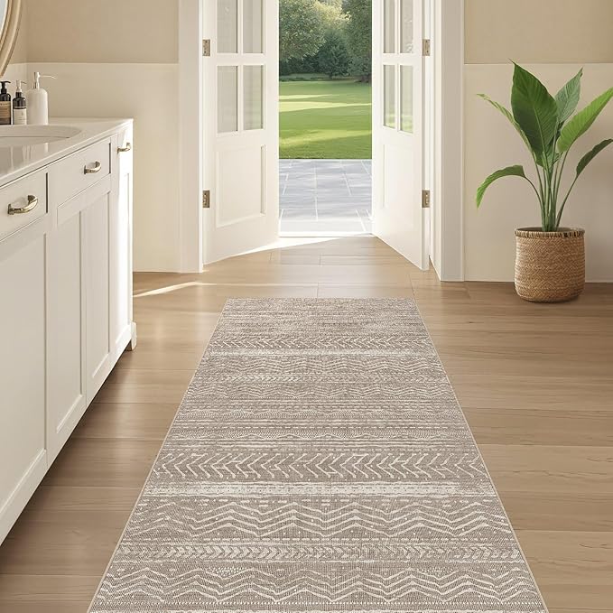 Nakagishi Area Rug Living Room Rugs: 3X8 Machine Washable Boho Large Neutral - Image 5
