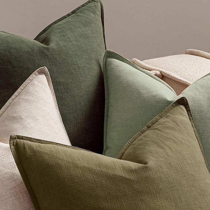 MIULEE Green and White Pillow Covers Pack of 4 Decorative Natural Solid Throw - Image 6