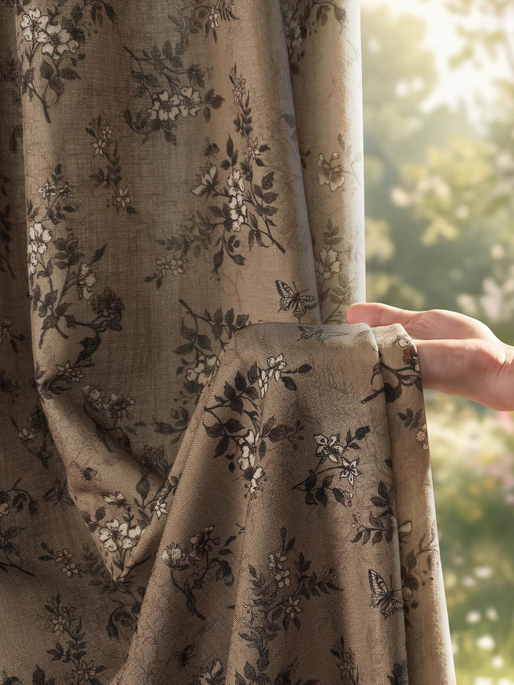 NICETOWN Vintage Floral Curtain & Drapes 84 Inches Long, W52 x L84, Khaki