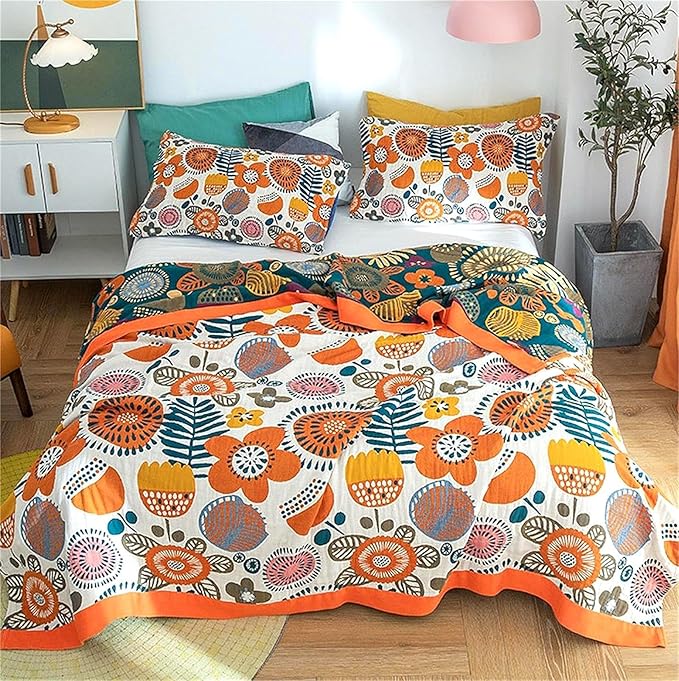MSGKV Cotton Throw Blanket for Couch Bed 90''x98'', Floral Soft Farmhouse by MSGKVHomeTextiles