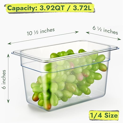 CURTA 6-Pack 1/4 Size 6" Deep NSF Polycarbonate Food Pans