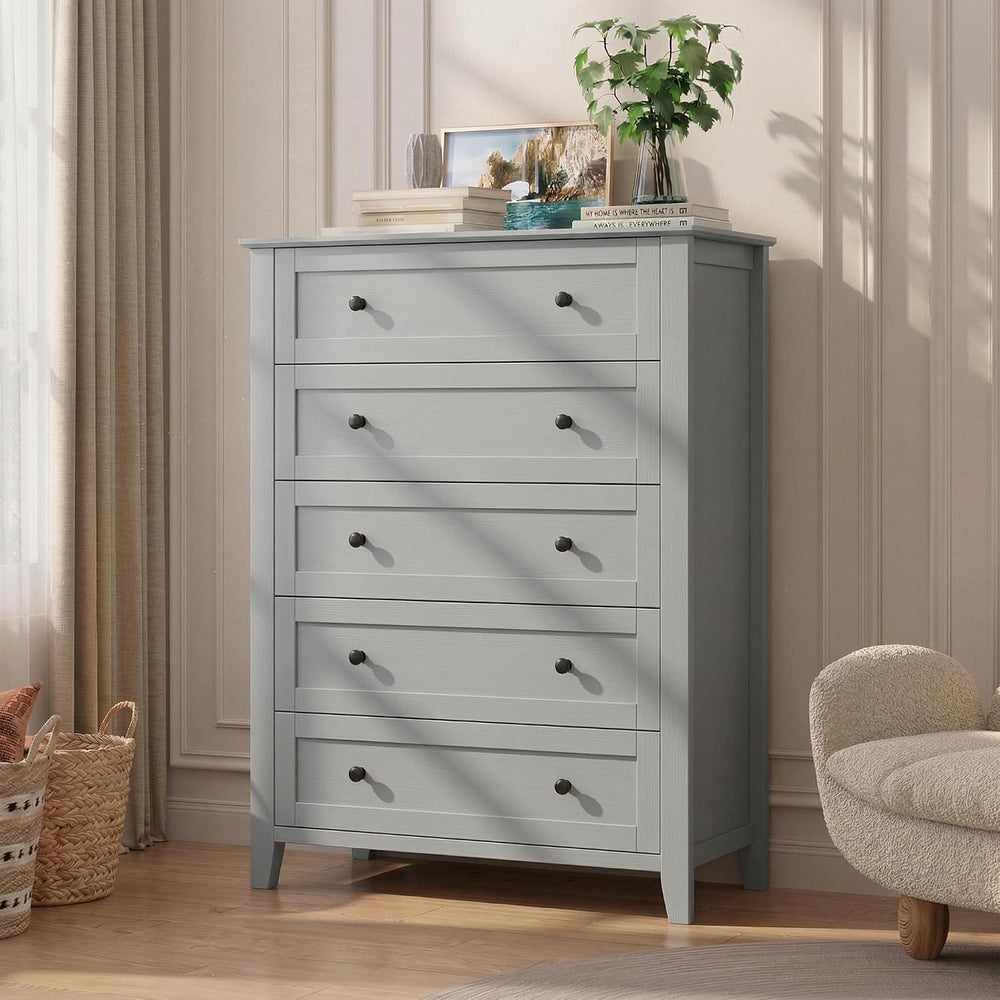 GarveeHome 5 Drawer Dresser for Bedroom, Grey Tall Chest Deep Drawers