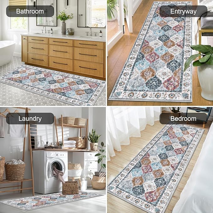 HEBE Hallway Runner Rug 2'x6' Washable Vintage Distressed Area Rugs Non Slip - Image 6