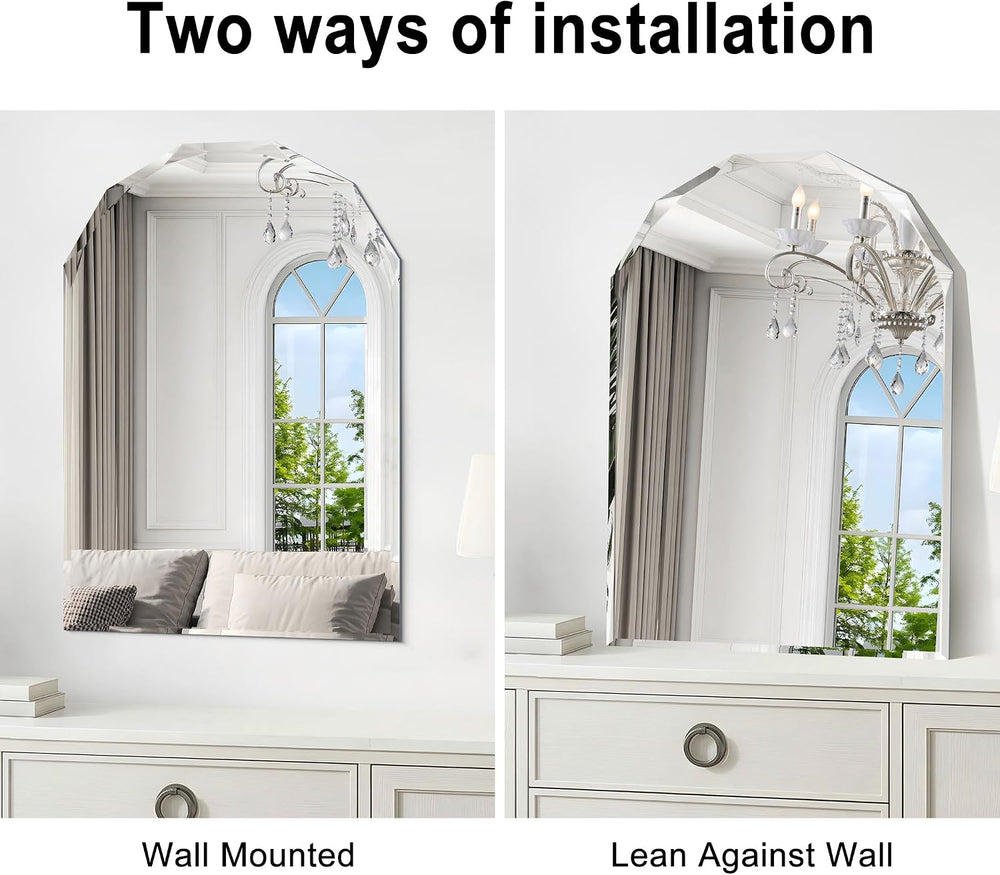 Beveled Arched Mirror, 20"x28" Arch Vanity Mirror with Diamond Cut ...