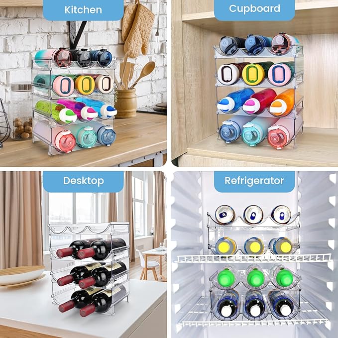 spospo Water Bottle Organizer for Cabinet, 4 Pack Water Bottle Organization and - Image 6