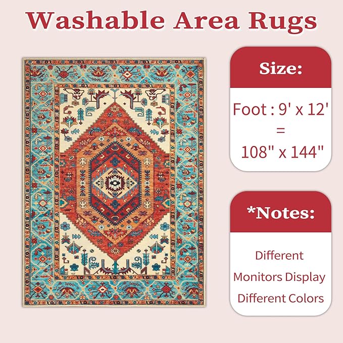 SERISSA Washable Rugs 9x12 Area Rugs, Large Non-Slip Boho Living Room Rug - Image 6