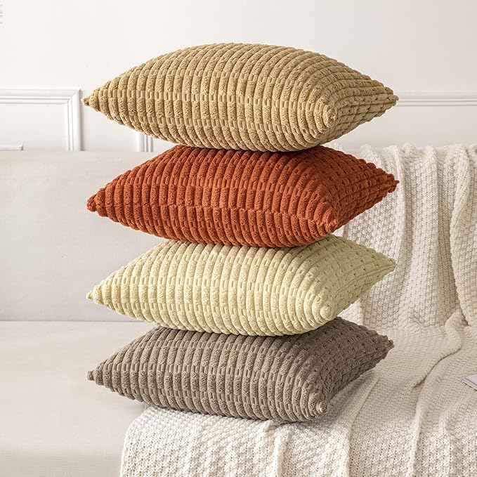 MIULEE Pack of 2 Rust Corduroy Decorative Pillow Covers 20x20 Inch Soft Boho - Image 5