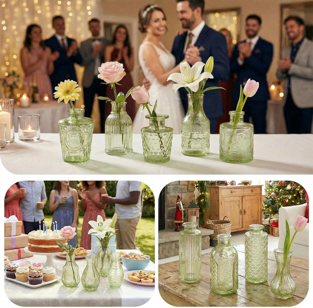 Glass Bud Vases in Bulk Small Mini Green Vase for Flowers 40pc
