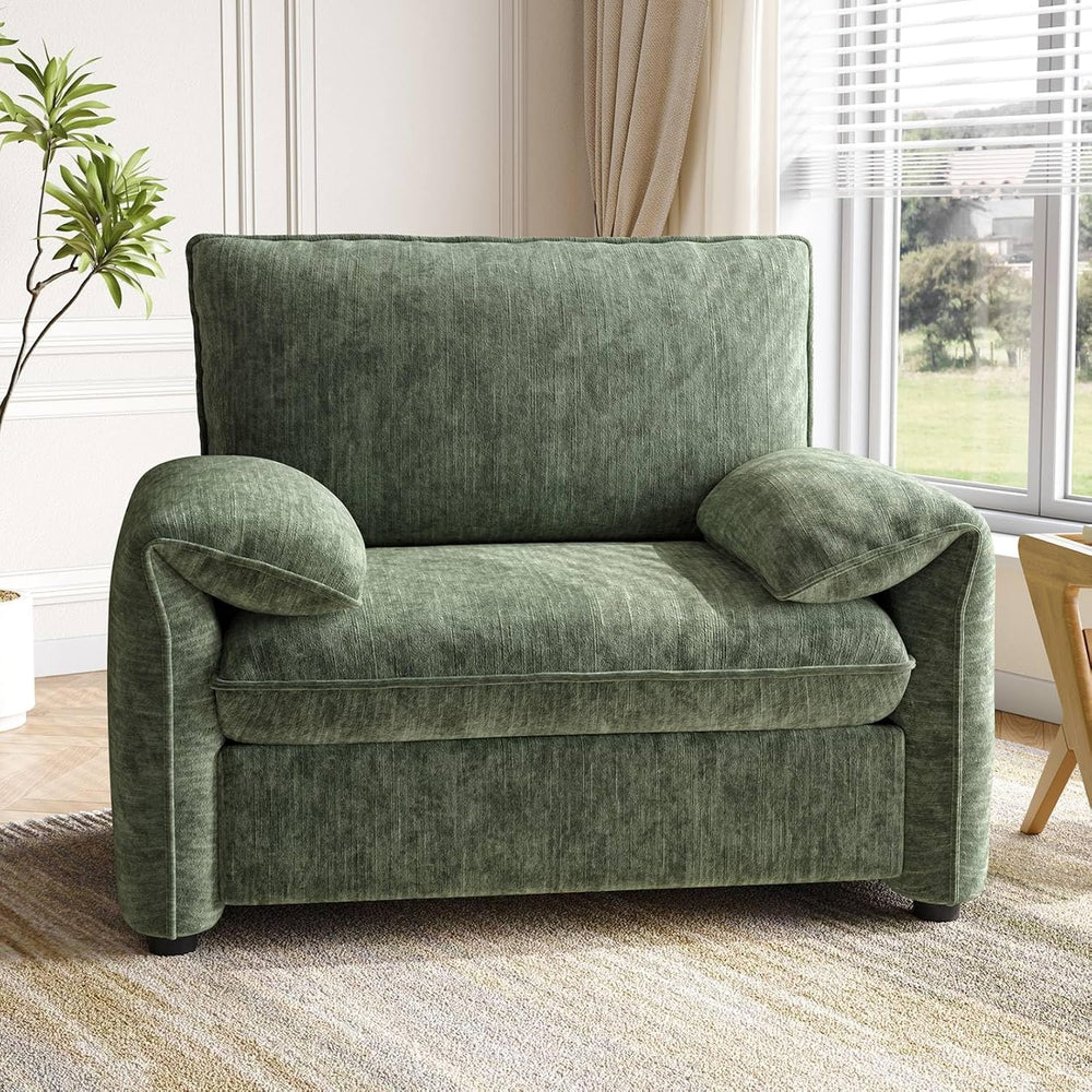 Oversized Accent Chair, Chenille Fabric Reading Chair Beige