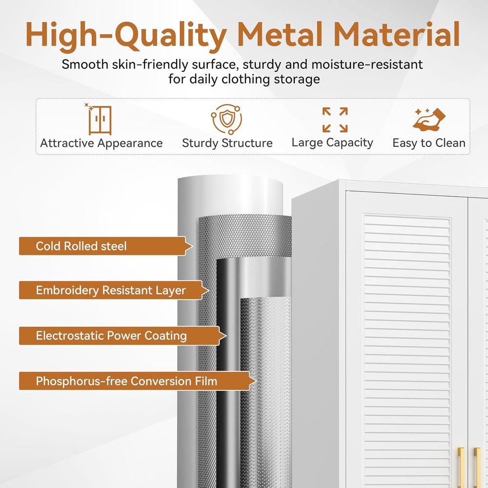 Metal Armoire Wardrobe Closet with Doors, 71" Tall Wardrobe Cabinet