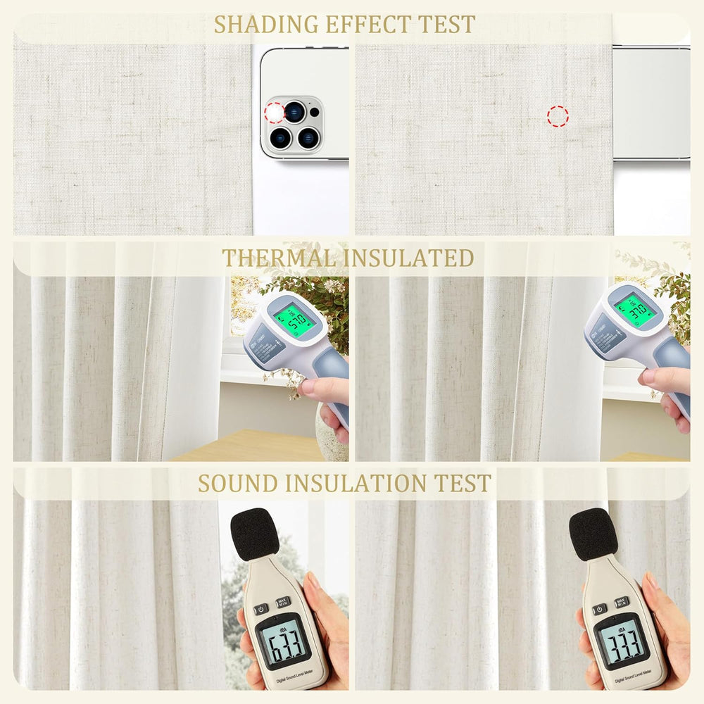 Jowels Natural Linen Grommet Blackout Curtains 84 Inches Long for Bedroom