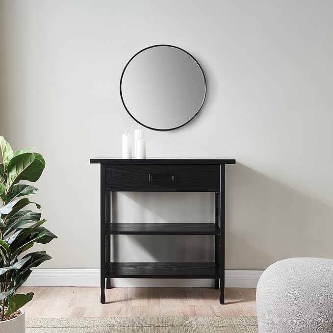 Leick Home Ironcraft Bookshelf, Solid Wood, 1 Drawer, 2 Shelves, Blackened Ha...