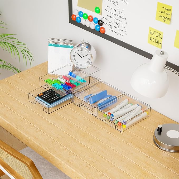 Yieach 2.2'' Tall Small Clear Stackable Storage Drawers, 6 Pack Stacking - Image 9