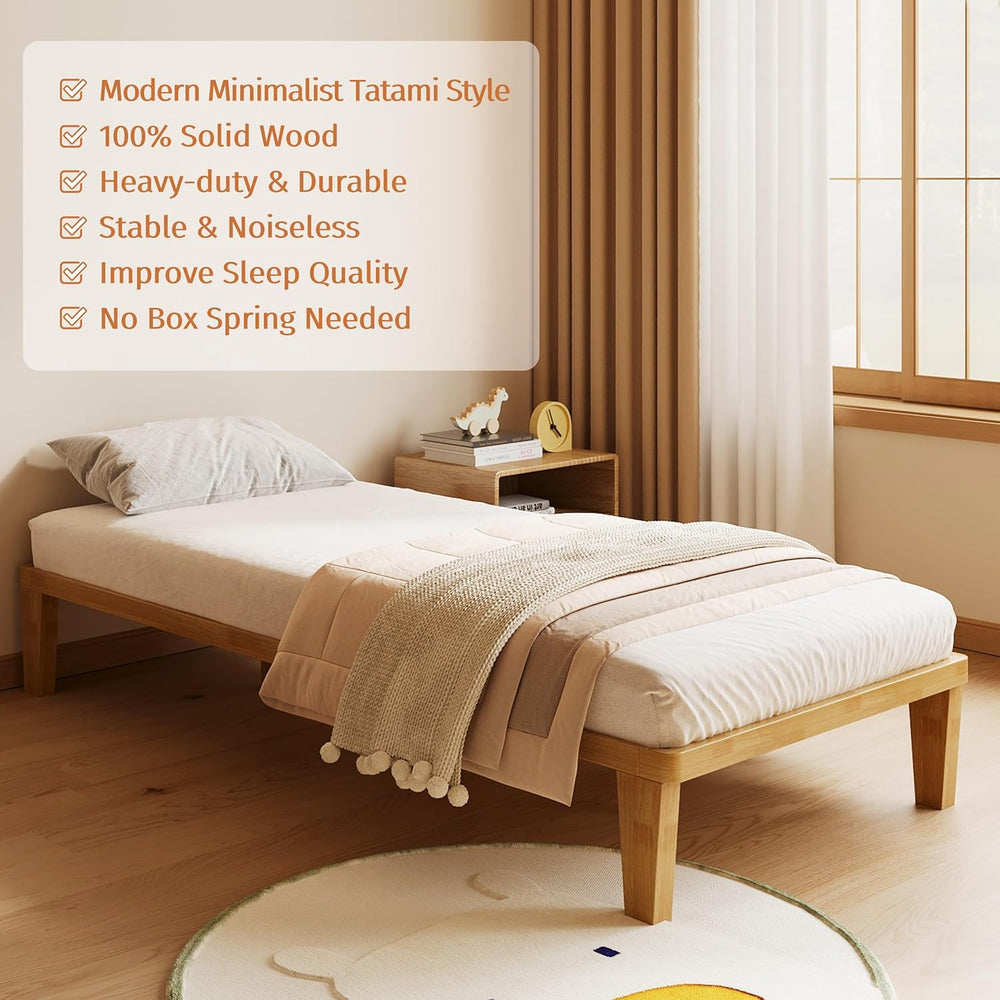 IOTXY Twin-XL Platform Bed Frame - 12" Solid Wood Mattress Foundation Base