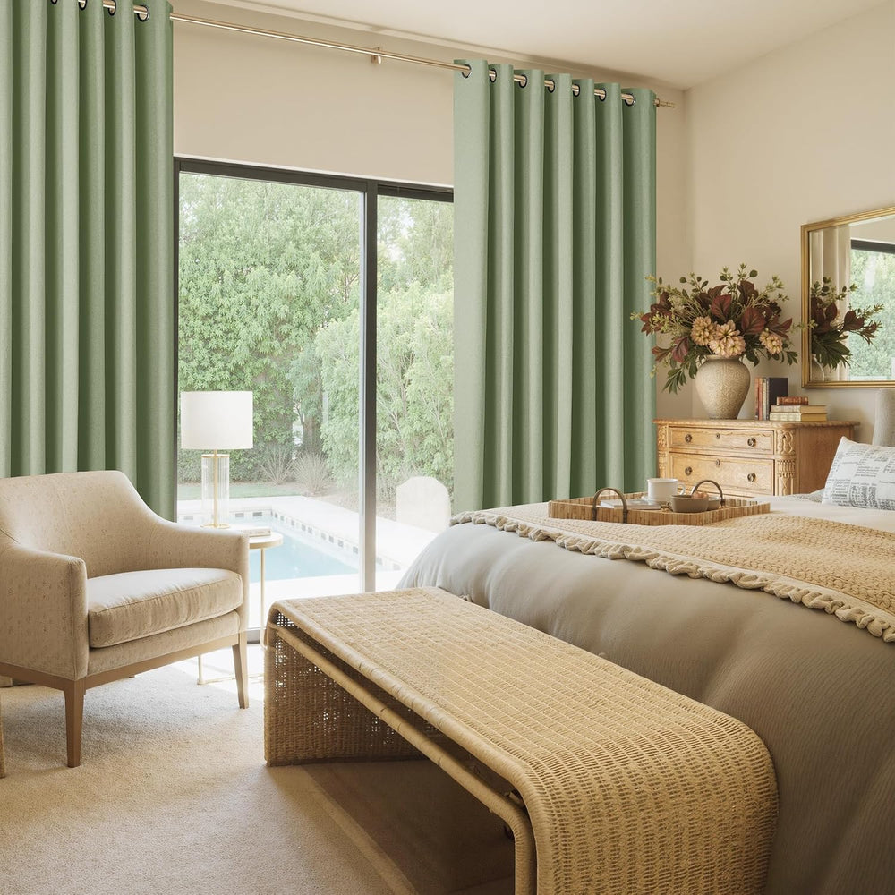 RYB HOME Sage Green Total Blackout Curtain for Sliding Door Living Room