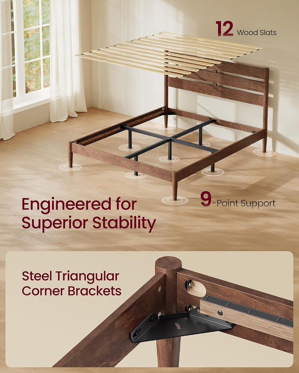 VASAGLE Full Bed Frame, Wood Platform Bed with Headboard Storage Shelf