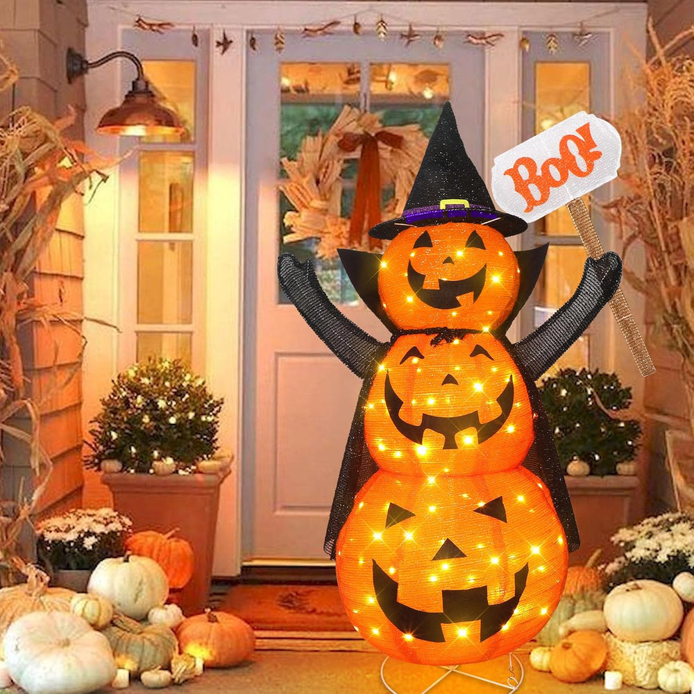 4.3FT Halloween Collapsible Pumpkin Decor, 100 LED Plug in Jack-O-Lantern