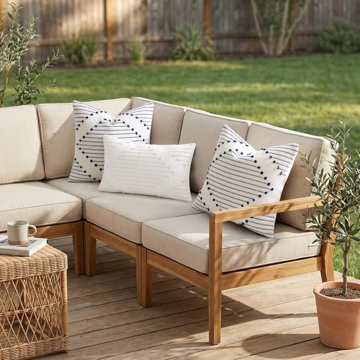 Mecatny Boho Outdoor Throw Pillow Covers 20x20 Set of 2 Beige & Cream White
