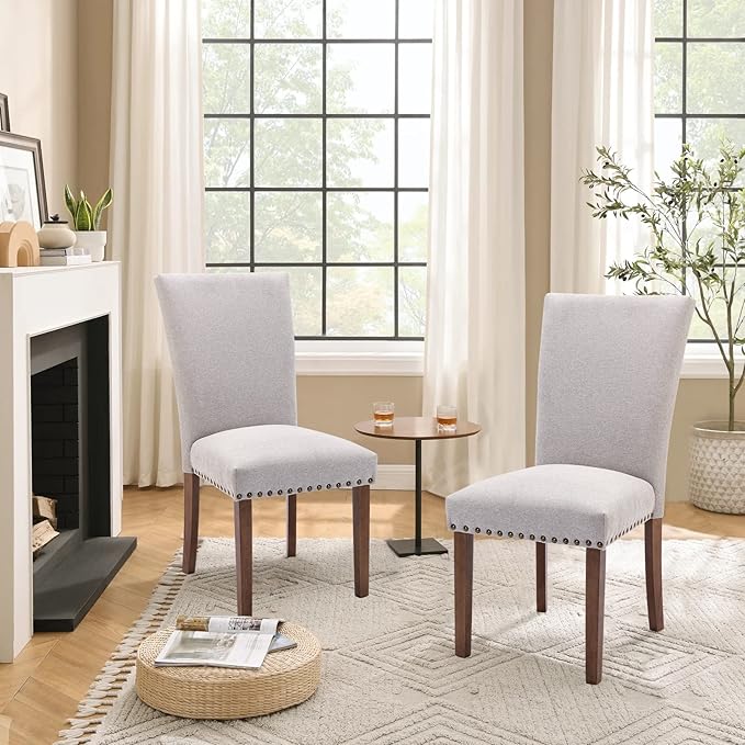 Parsons Dining Chairs Set of 4, Upholstered Nailhead Dining Room Kitchen Side...