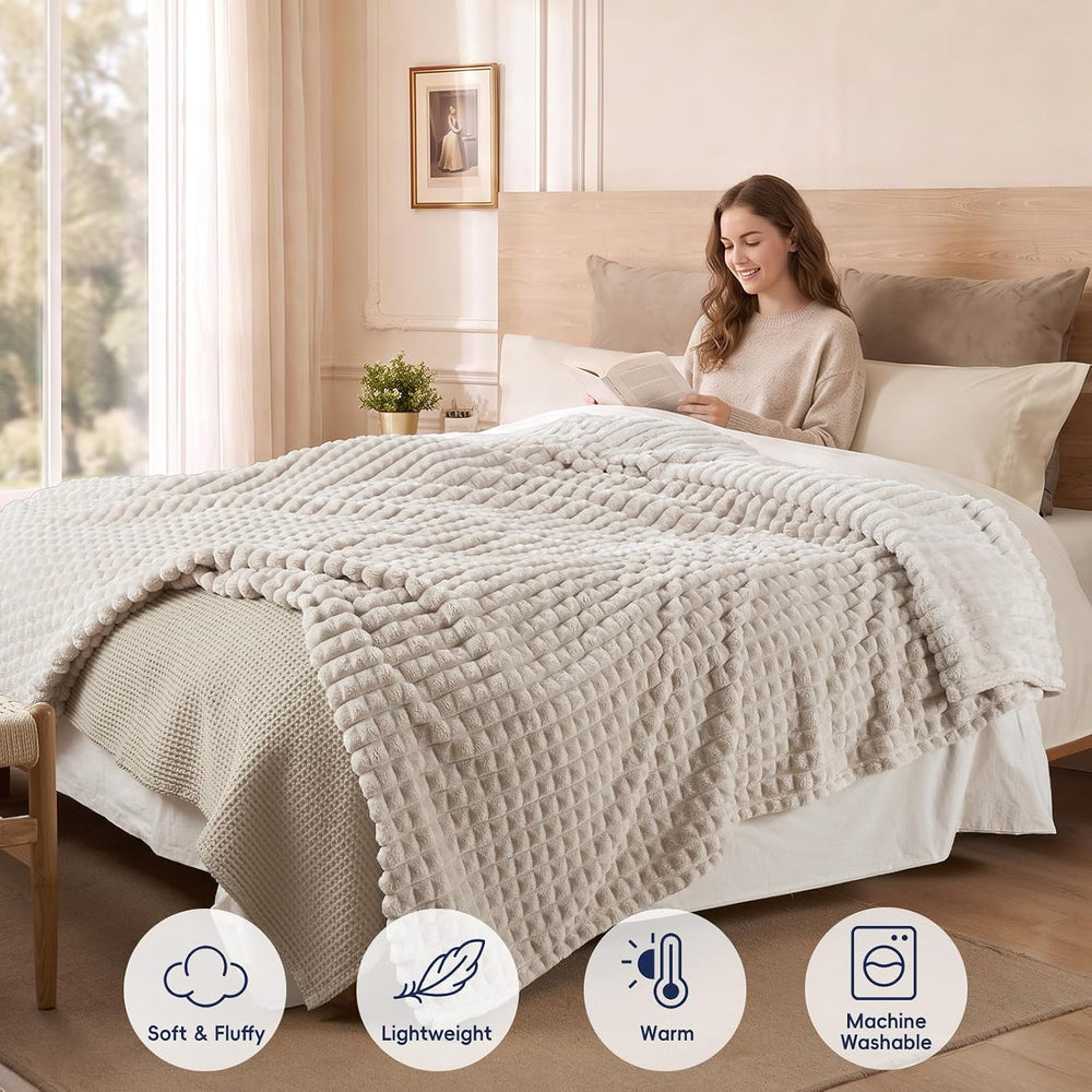 PHF Luxury Soft Fleece Blanket King Size for Bed No-Shed Oak 108"x90"