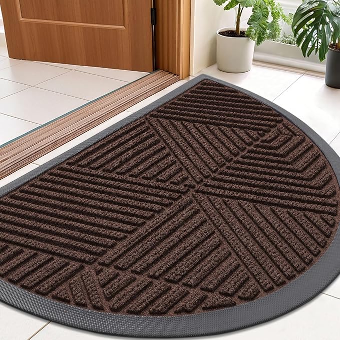 Smiry Half Circle Front Door Mat Outside Entrance, Heavy Duty Sturdy Natural by Smiry