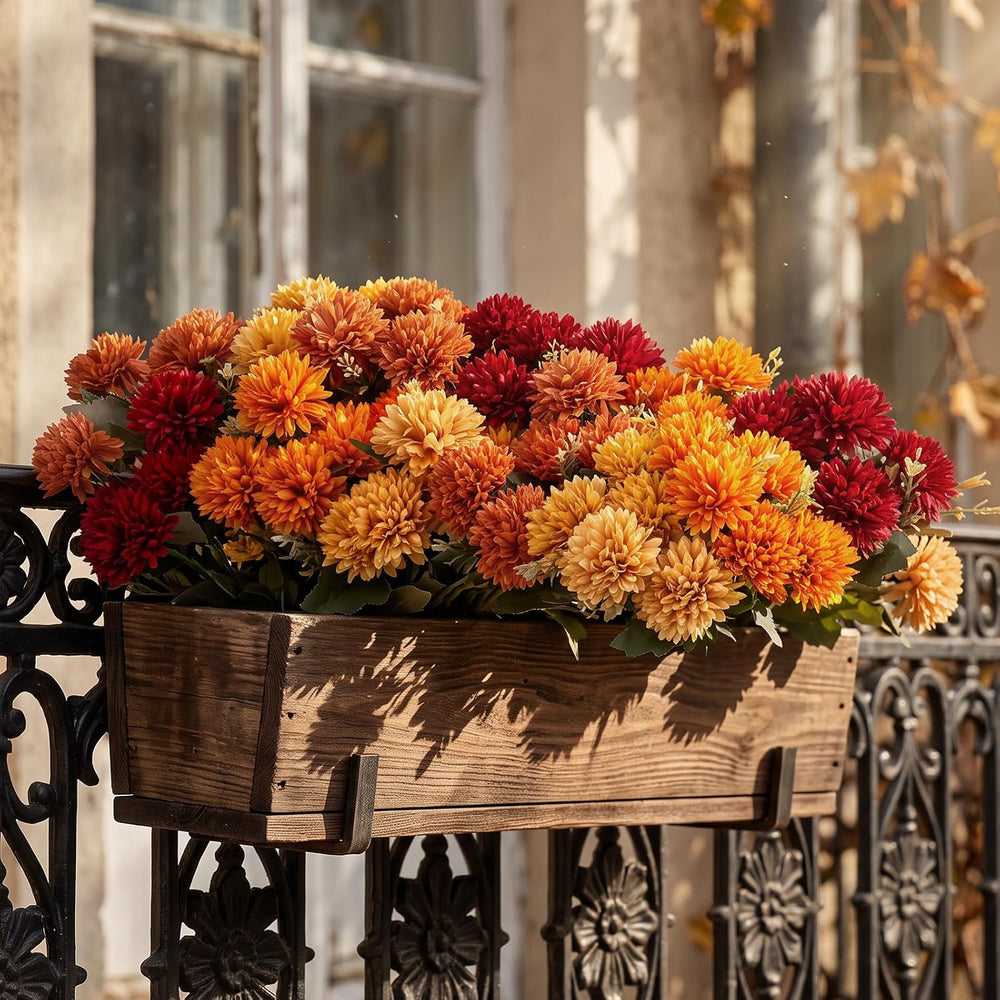CEWOR 12 Bundles Fall Artificial Chrysanthemum Flowers, UV Resistant Silk Fak...