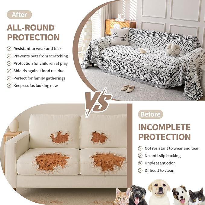 Boho Chenille Couch Cover for Dogs, Non Slip Sofa Cover, Couch Slipcover Covers - Image 3