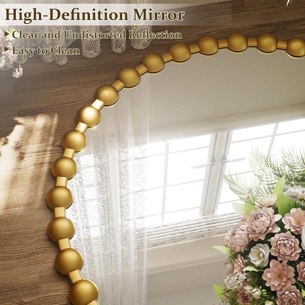 Easly Round Mirror for Wall, 24 Inch Gold Beaded Frame Decorative Vanity Mirr...