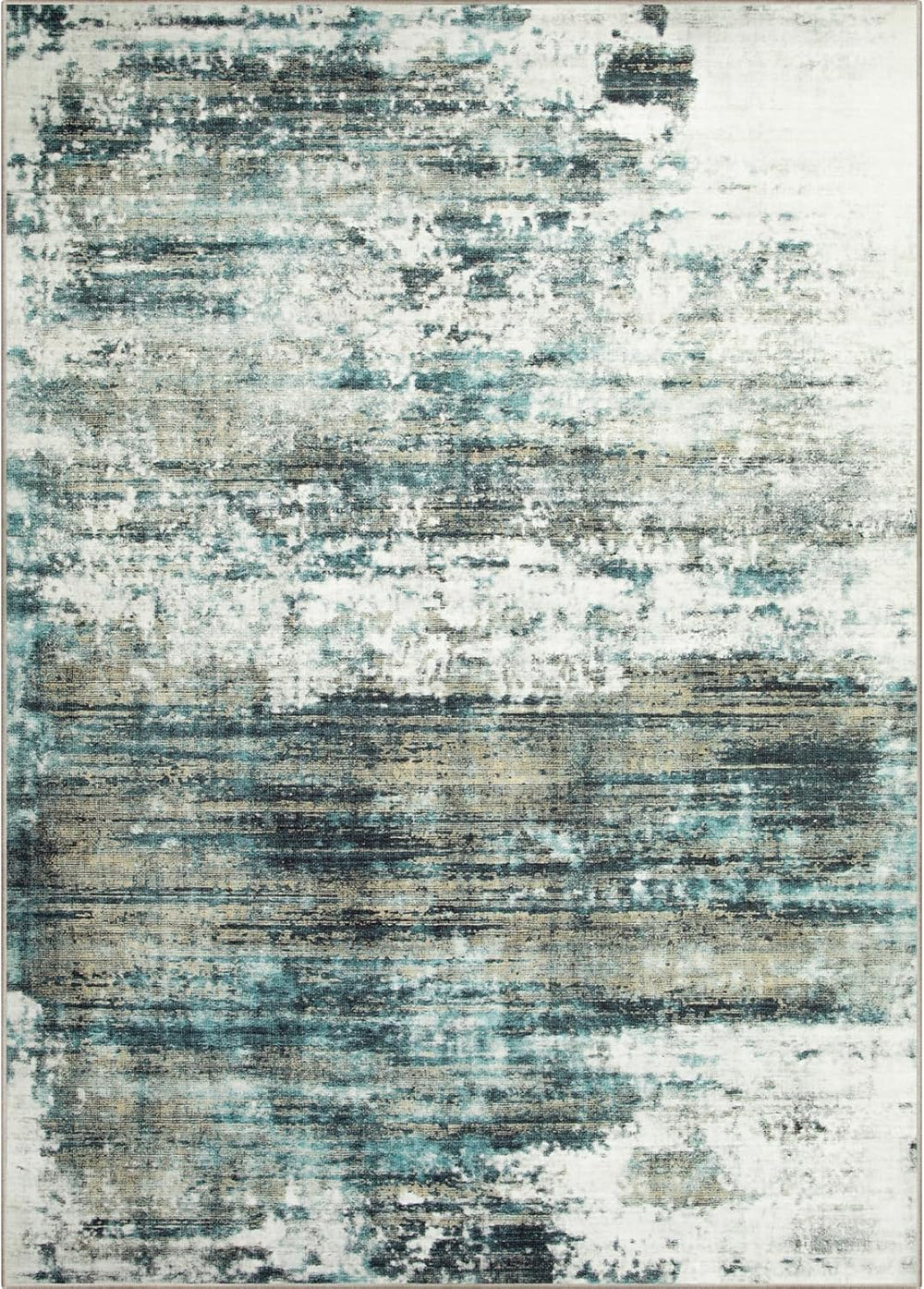 9x12 Area Rugs for Living Room: Washable Abstract Teal Green Badroom Carpet