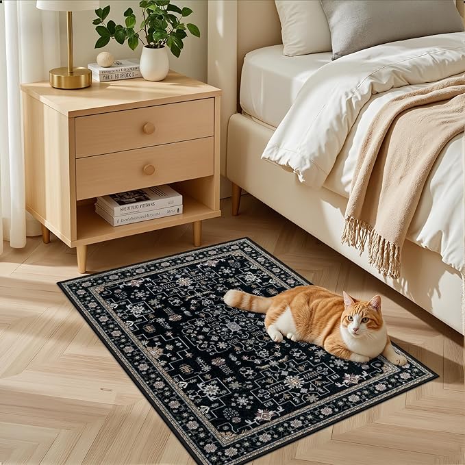 2x3 Area Rugs Living Room Rug: Washable Vintage Boho Medallion Rug No Slip - Image 3