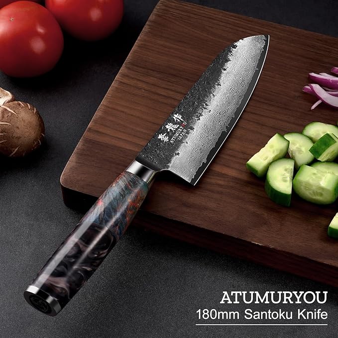 Japanese Santoku Knife 7 Inch, Hand Forged 67 Layers Damascus VG10 Steel Core