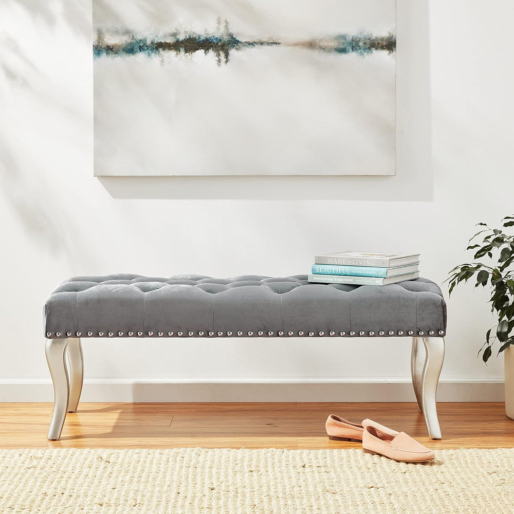 Roundhill Furniture Decor Maxem Tufted Fabric Upholstered Seat with Nailhead ...